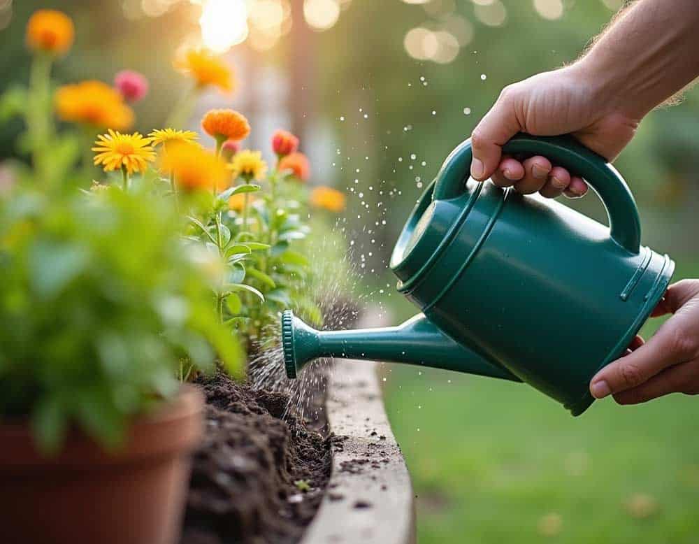 Garten mit der Gießkanne bewässern Garten mit der Gießkanne bewässern