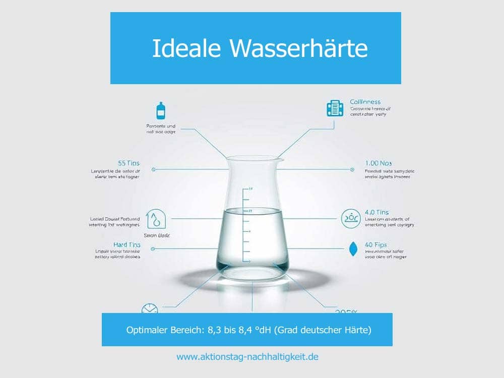 Die ideale Wasserhärte ist: 8,3 bis 8,4 °dH (Grad deutscher Härte) Die ideale Wasserhärte ist: 8,3 bis 8,4 °dH (Grad deutscher Härte)