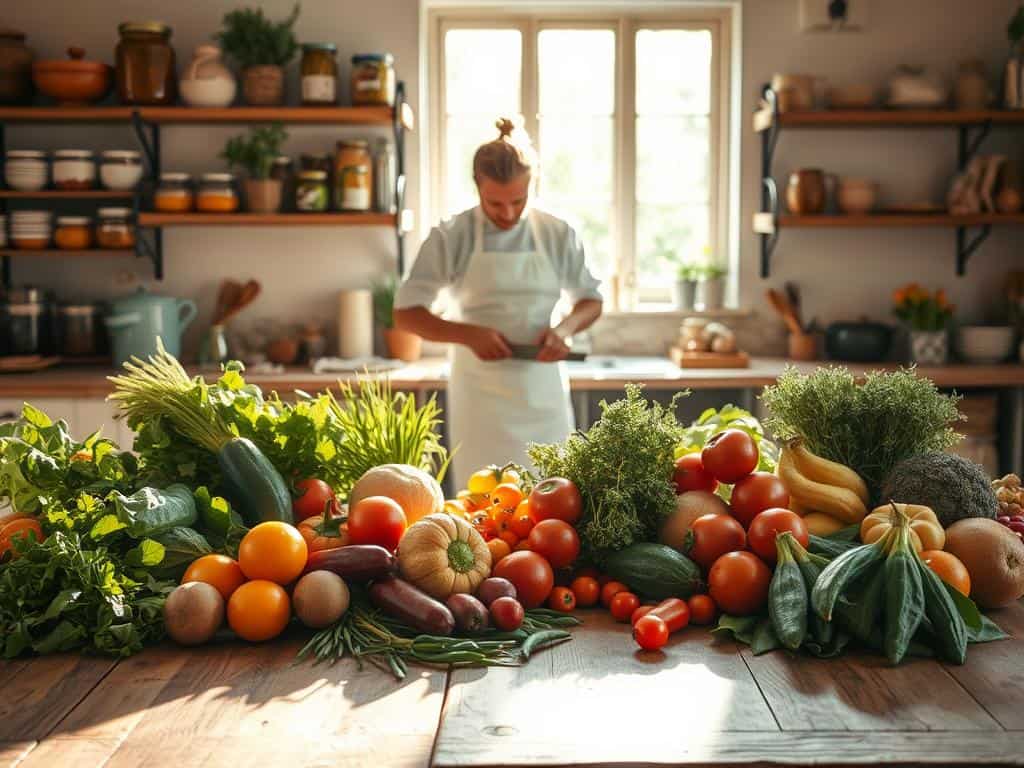 Kochen mit frischen Bio-Produkten