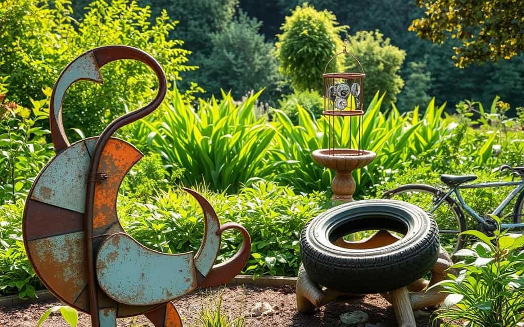 Kreative Gartendekoration aus Abfallmaterialien