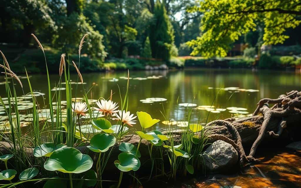 Naturnaher Gartenteich mit Wasserpflanzen
