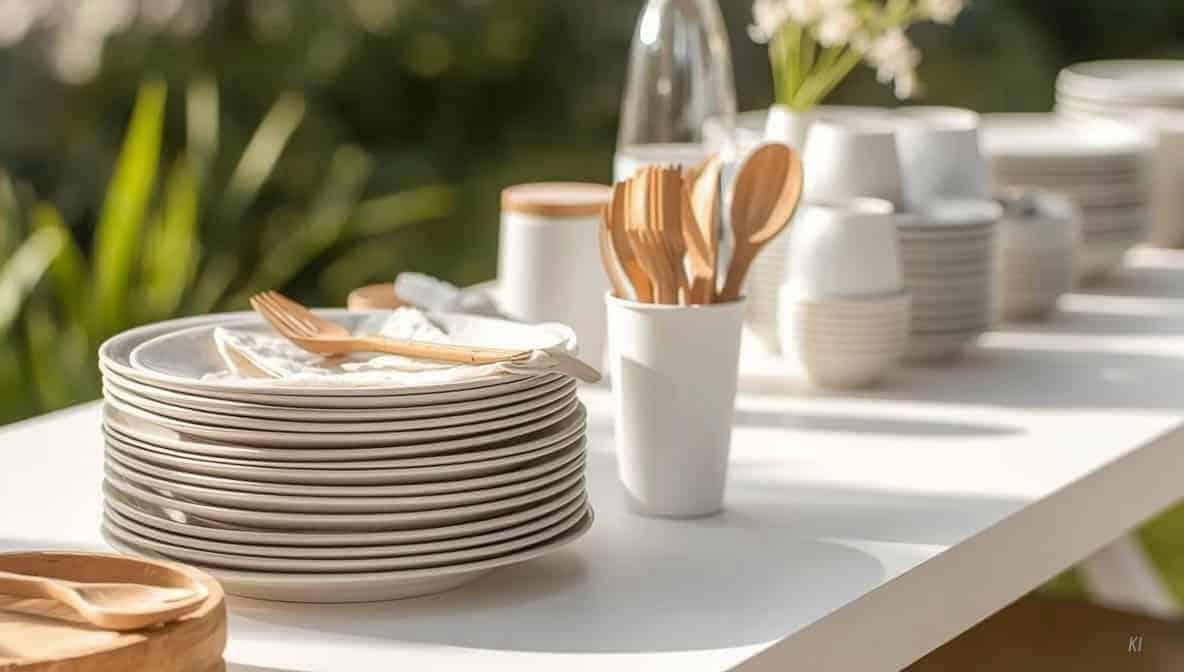 Mehrweggeschirr und Bambusbeteck f&uuml;r Grill-Catering